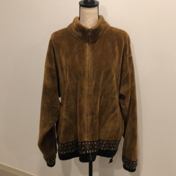 Outback Trading Company fleece jacket front zip pockets wolf eagle feather SZ XL - Picture 6 of 13